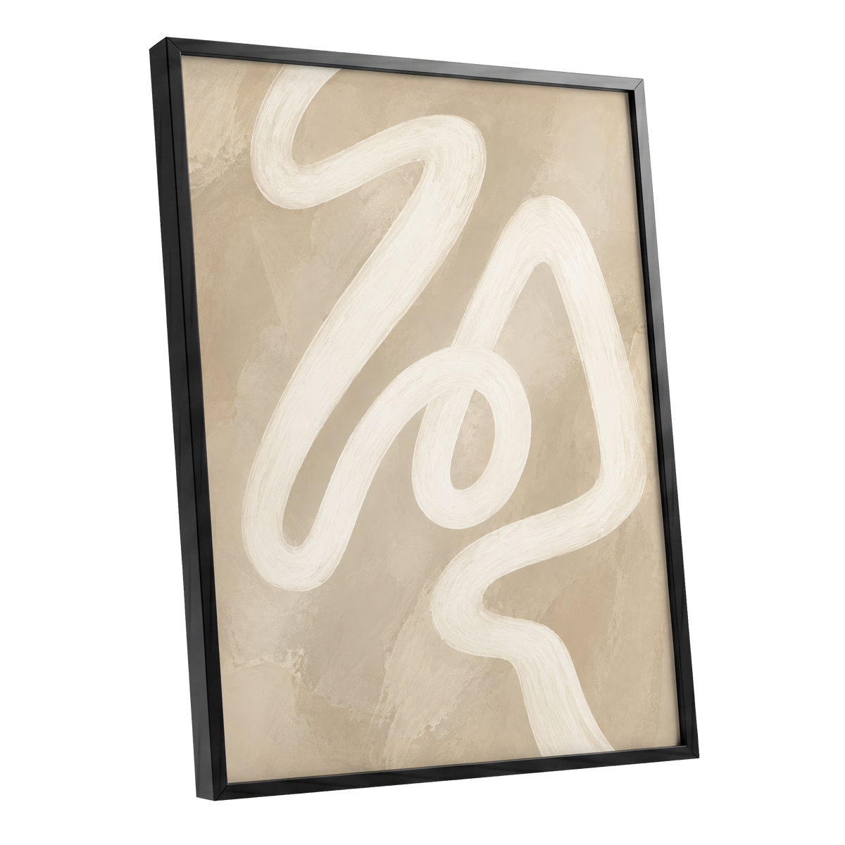 Ivory Meander, beige, white, brown abstract wall art shown as a black framed poster wall art print