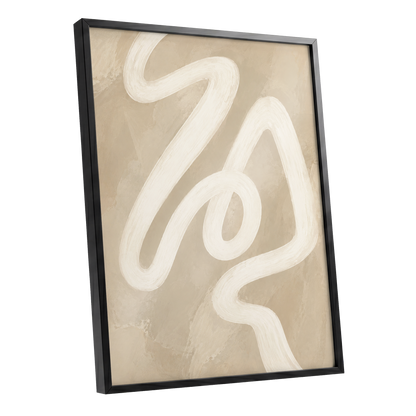 Ivory Meander, beige, white, brown abstract wall art shown as a black framed poster wall art print