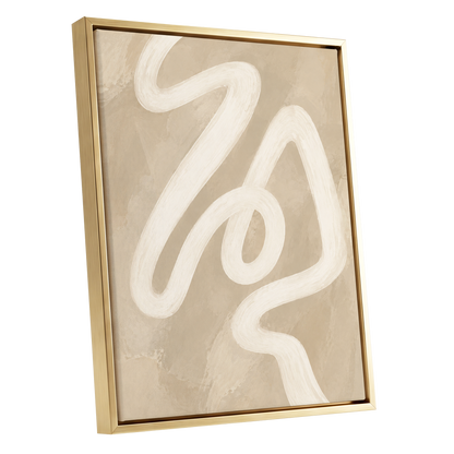 Ivory Meander, beige, white, brown abstract wall art shown as a gold framed canvas wall art