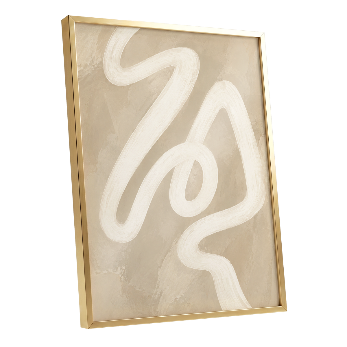 Ivory Meander, beige, white, brown abstract wall art shown as a gold framed poster wall art print