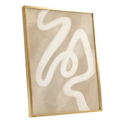 Ivory Meander, beige, white, brown abstract wall art shown as a gold framed poster wall art print