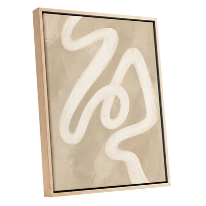 Ivory Meander, beige, white, brown abstract wall art shown as a oak framed canvas wall art