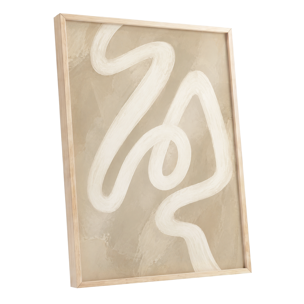 Ivory Meander, beige, white, brown abstract wall art shown as a oak framed poster wall art print