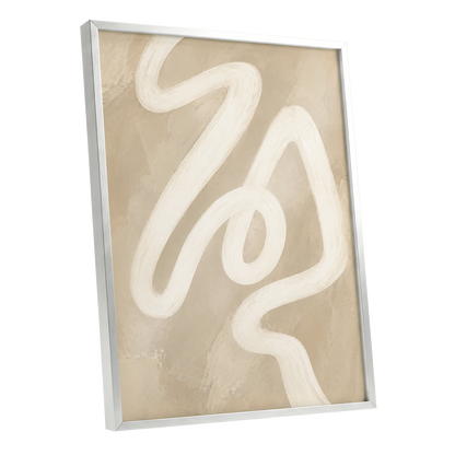 Ivory Meander, beige, white, brown abstract wall art shown as a silver framed poster wall art print