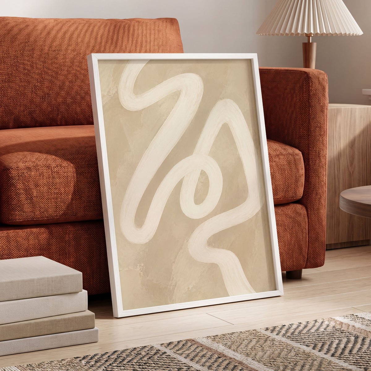 Ivory Meander, beige, white, brown abstract wall art displayed in a styled interior, gallery view 2