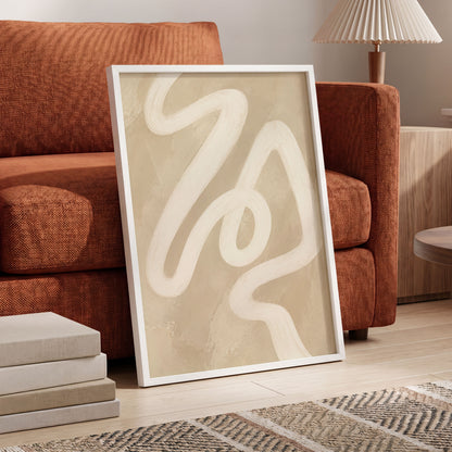 Ivory Meander, beige, white, brown abstract wall art displayed in a styled interior, gallery view 2