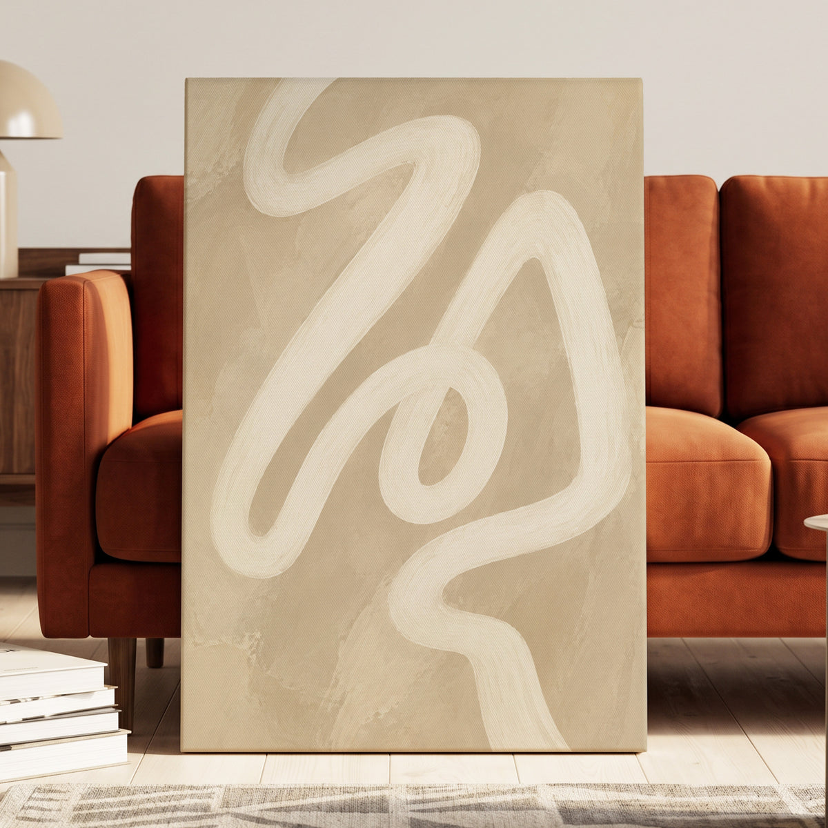 Ivory Meander, beige, white, brown abstract wall art displayed in a styled interior, gallery view 3