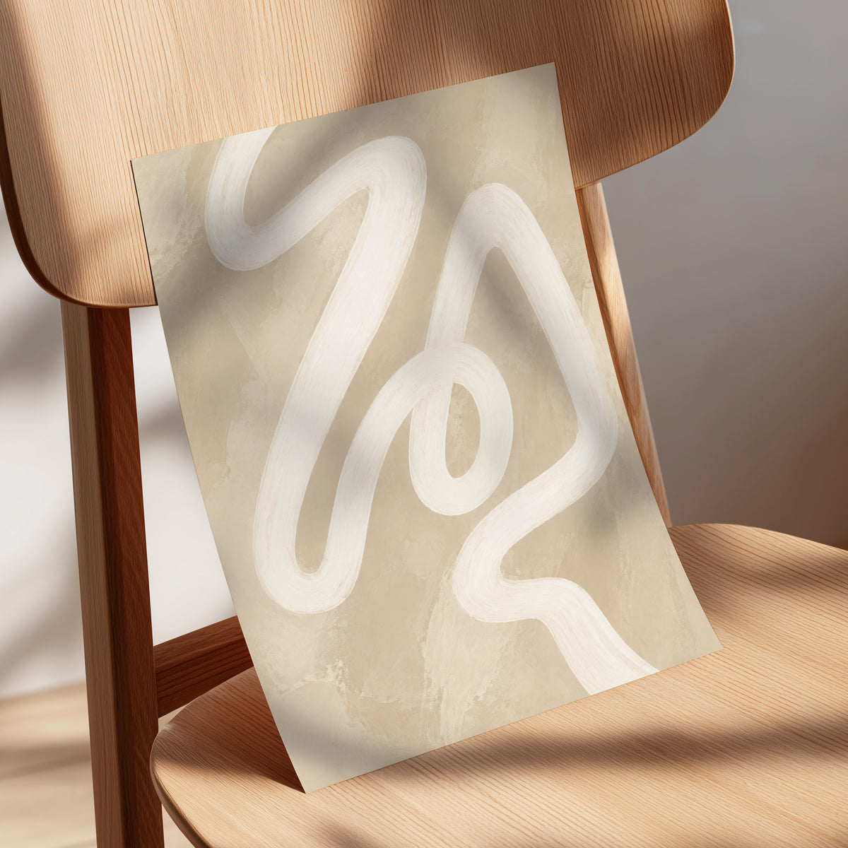 Ivory Meander, beige, white, brown abstract wall art displayed in a styled interior, gallery view 5