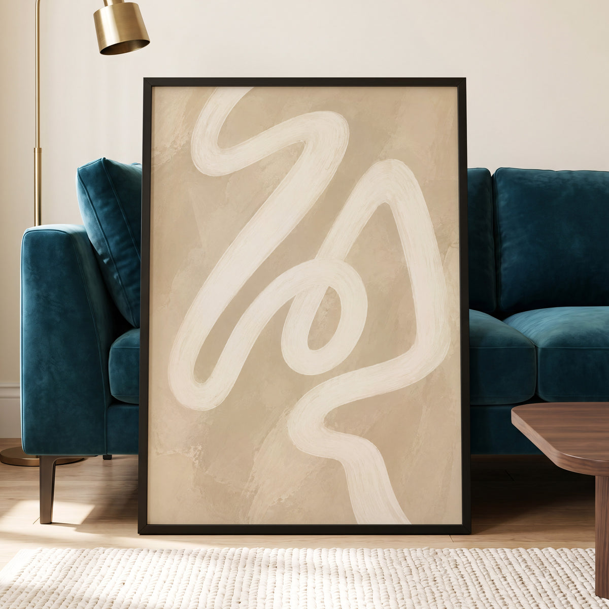 Ivory Meander, beige, white, brown abstract wall art displayed in a styled interior, gallery view 6