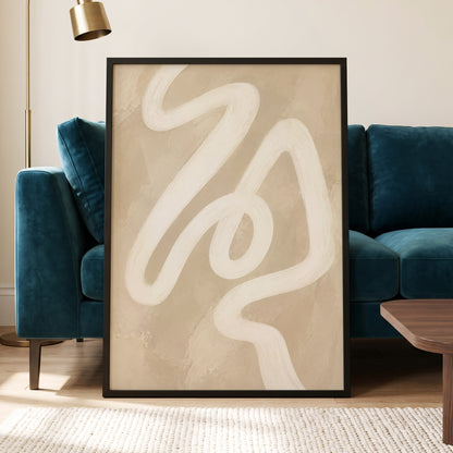 Ivory Meander, beige, white, brown abstract wall art displayed in a styled interior, gallery view 6