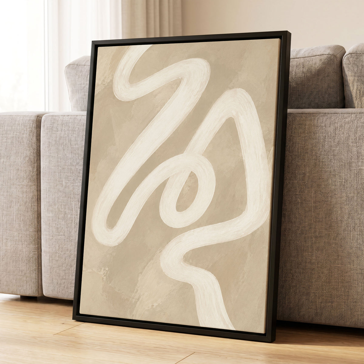Ivory Meander, beige, white, brown abstract wall art displayed in a styled interior, gallery view 8