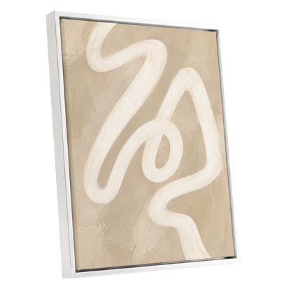 Ivory Meander, beige, white, brown abstract wall art shown as a white framed canvas wall art