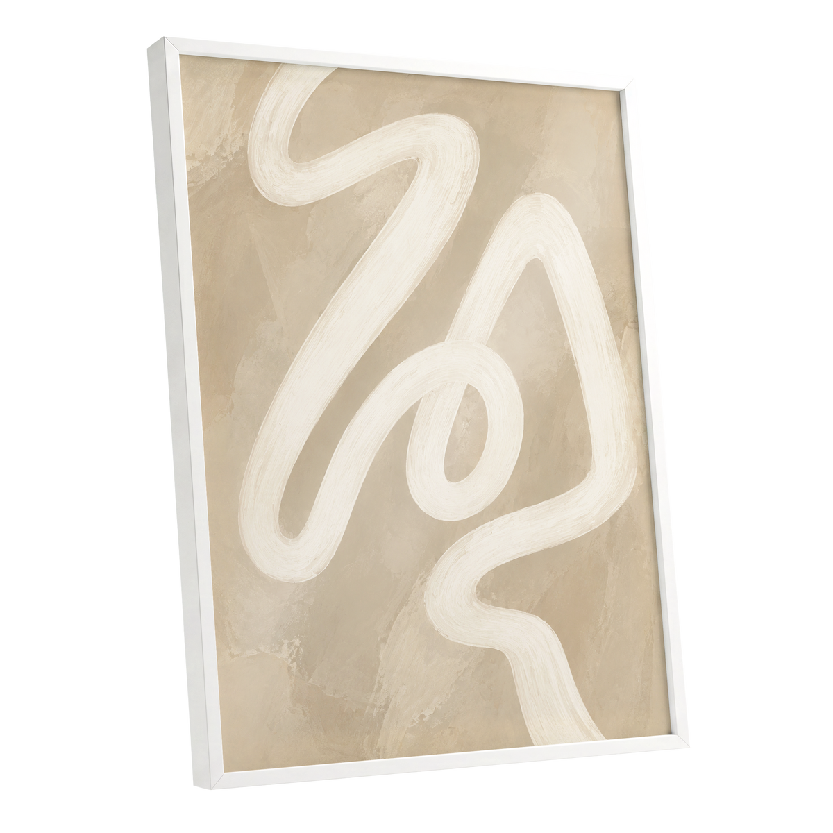 Ivory Meander, beige, white, brown abstract wall art shown as a white framed poster wall art print