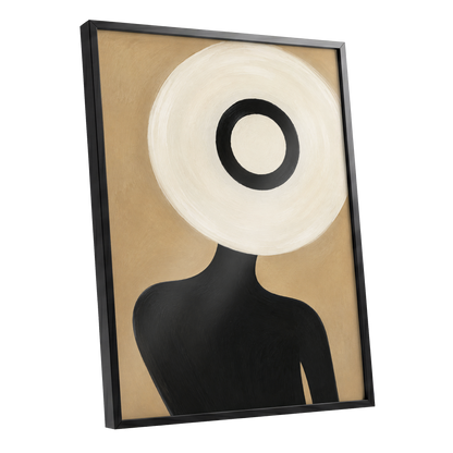 Ivory Orbit, beige, white, black minimalist wall art shown as a black framed poster wall art print