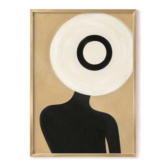 Ivory Orbit, beige, white, black minimalist wall art, front artwork view