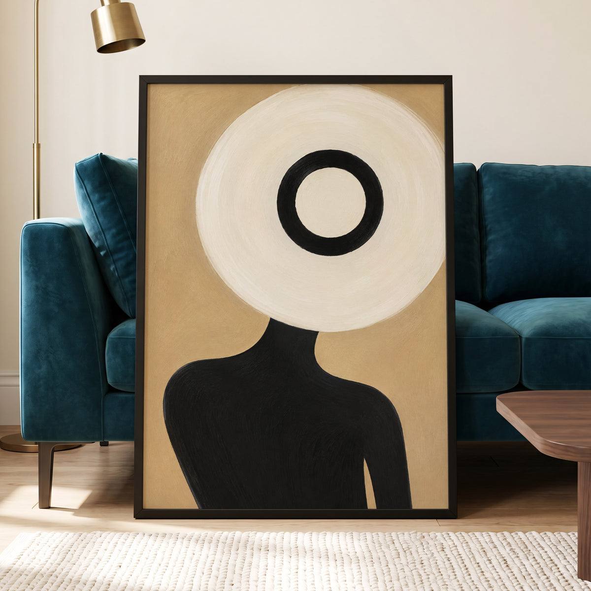 Ivory Orbit, beige, white, black minimalist wall art displayed in a styled interior, gallery view 2