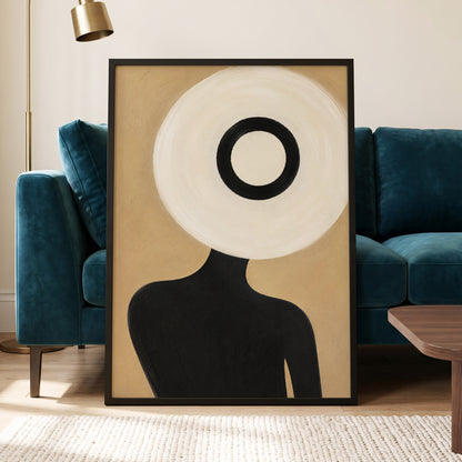 Ivory Orbit, beige, white, black minimalist wall art displayed in a styled interior, gallery view 2