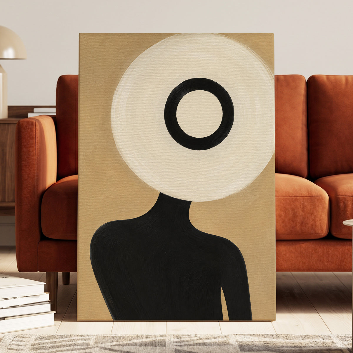 Ivory Orbit, beige, white, black minimalist wall art displayed in a styled interior, gallery view 3
