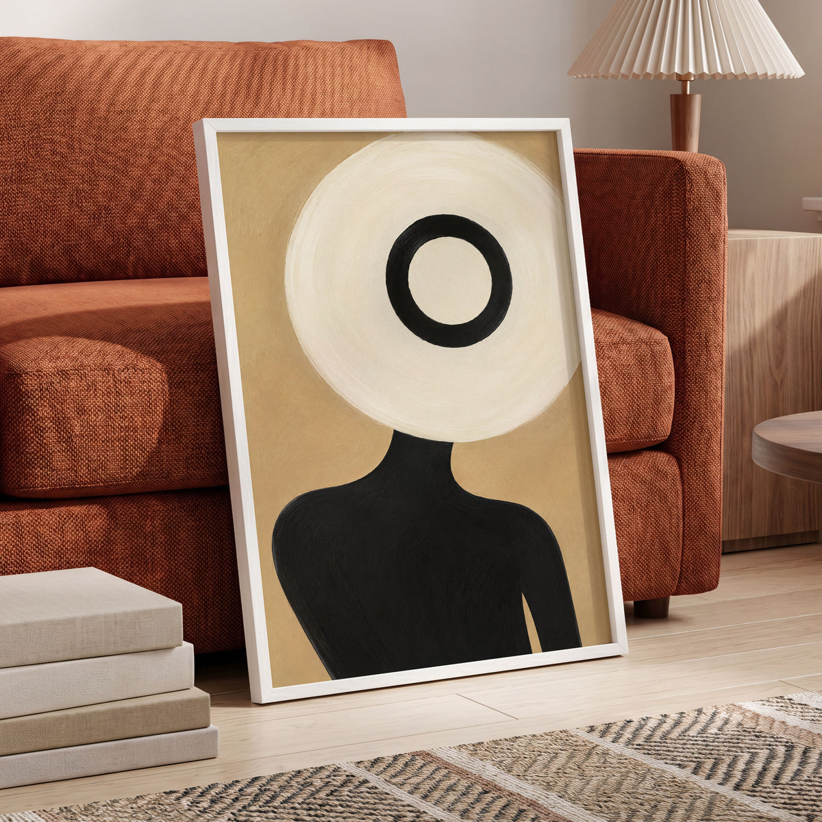 Ivory Orbit, beige, white, black minimalist wall art displayed in a styled interior, gallery view 9