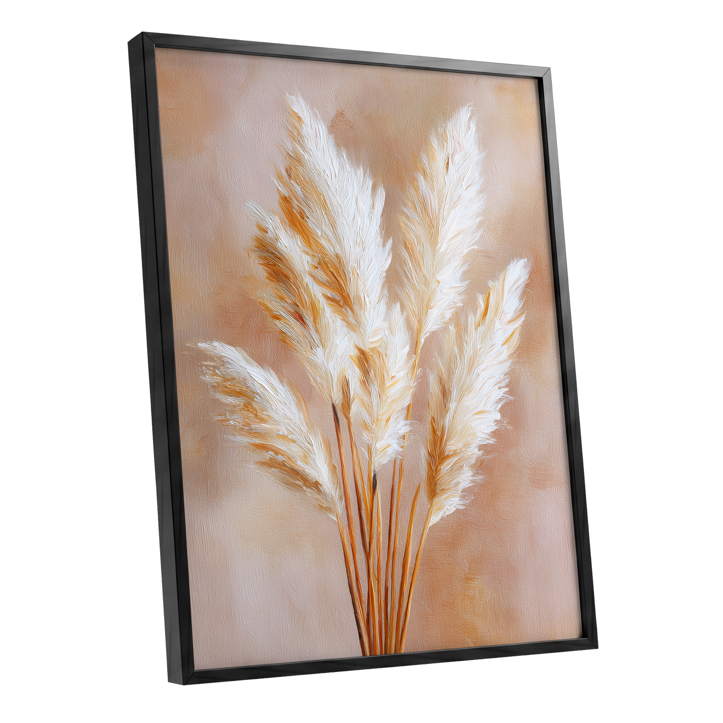 Ivory Pampas Reverie, beige, white, gold nature wall art shown as a black framed poster wall art print