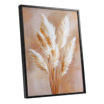 Ivory Pampas Reverie, beige, white, gold nature wall art shown as a black framed poster wall art print
