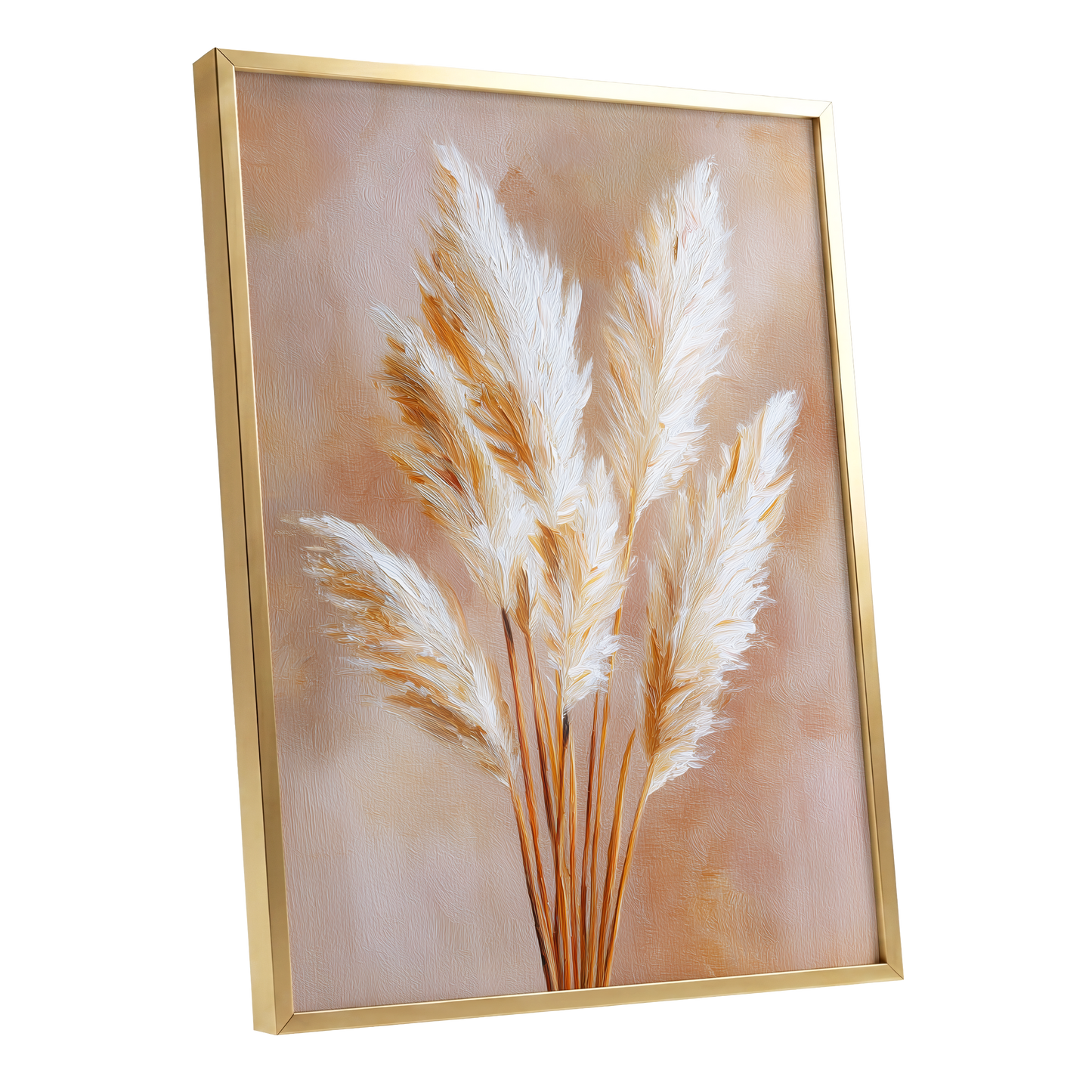 Ivory Pampas Reverie, beige, white, gold nature wall art shown as a gold framed poster wall art print