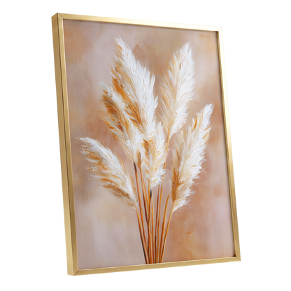 Ivory Pampas Reverie, beige, white, gold nature wall art shown as a gold framed poster wall art print
