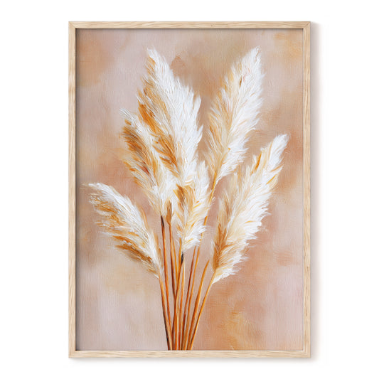 Ivory Pampas Reverie, beige, white, gold nature wall art, front artwork view