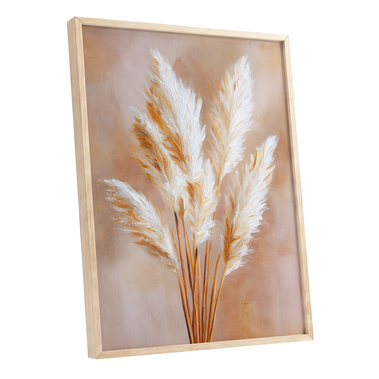 Ivory Pampas Reverie, beige, white, gold nature wall art shown as a oak framed poster wall art print