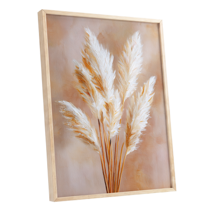 Ivory Pampas Reverie, beige, white, gold nature wall art shown as a oak framed poster wall art print