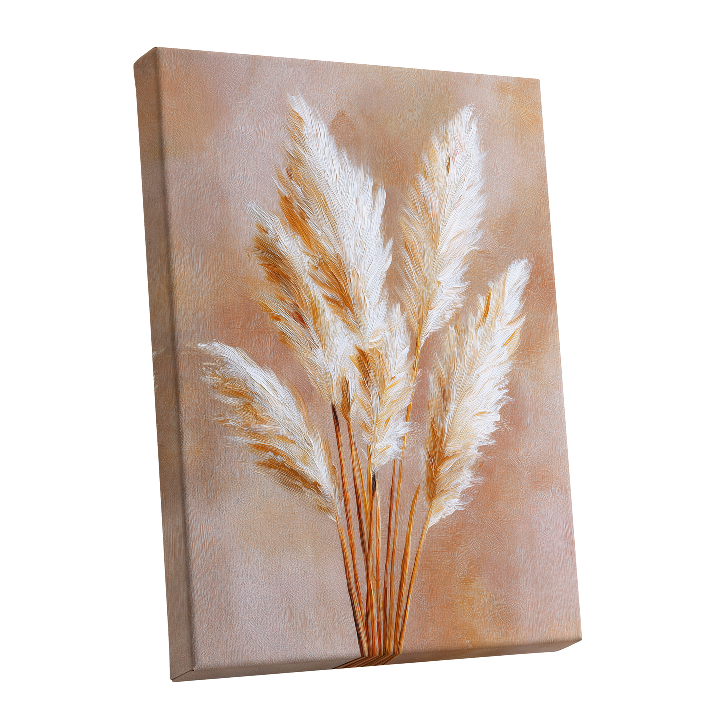 Ivory Pampas Reverie, beige, white, gold nature wall art shown as a stretched canvas wall art