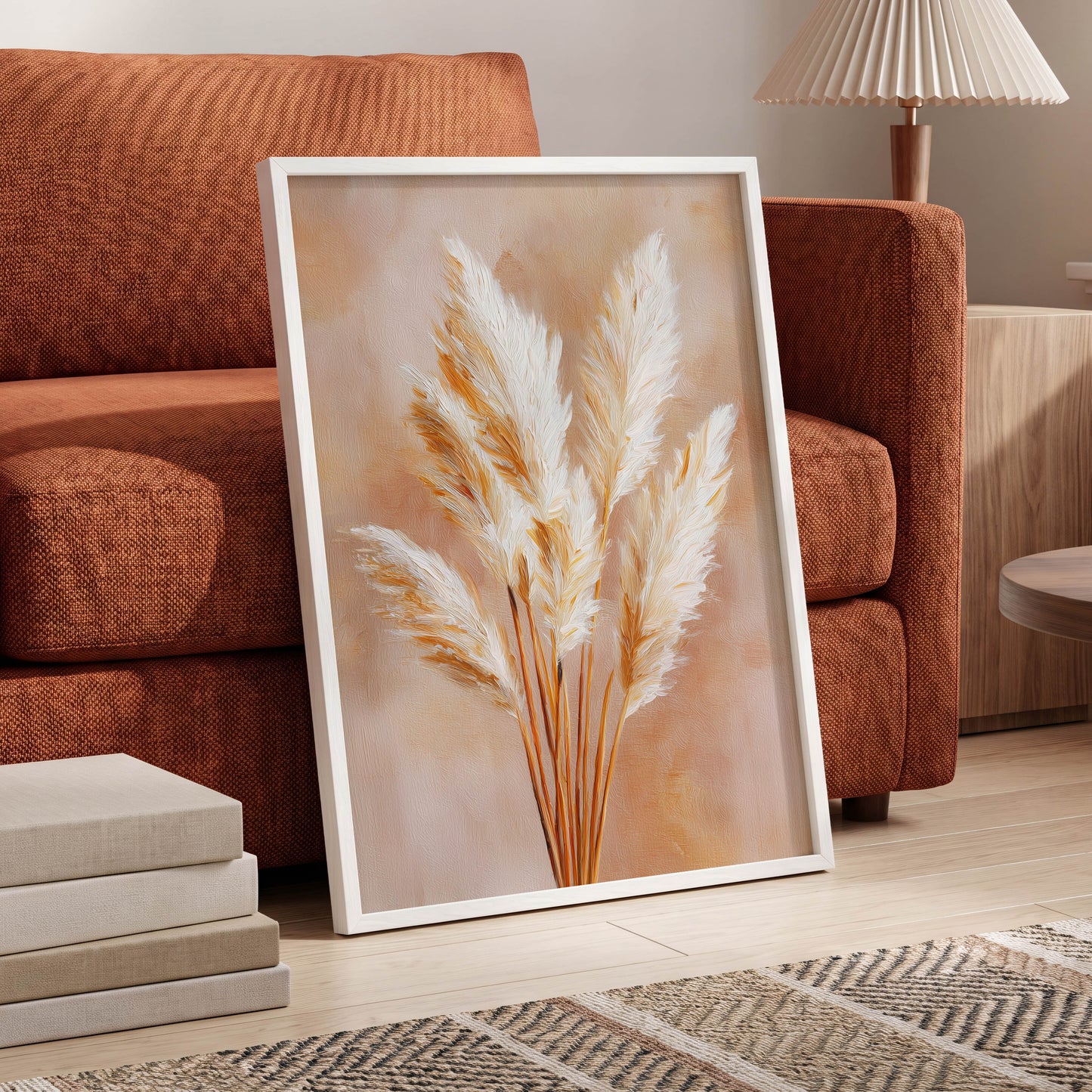 Ivory Pampas Reverie, beige, white, gold nature wall art displayed in a styled interior, gallery view 2