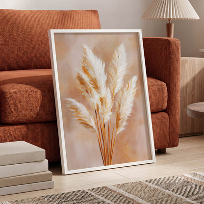 Ivory Pampas Reverie, beige, white, gold nature wall art displayed in a styled interior, gallery view 2