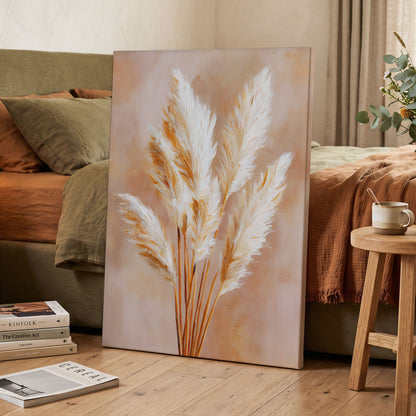 Ivory Pampas Reverie, beige, white, gold nature wall art displayed in a styled interior, gallery view 3