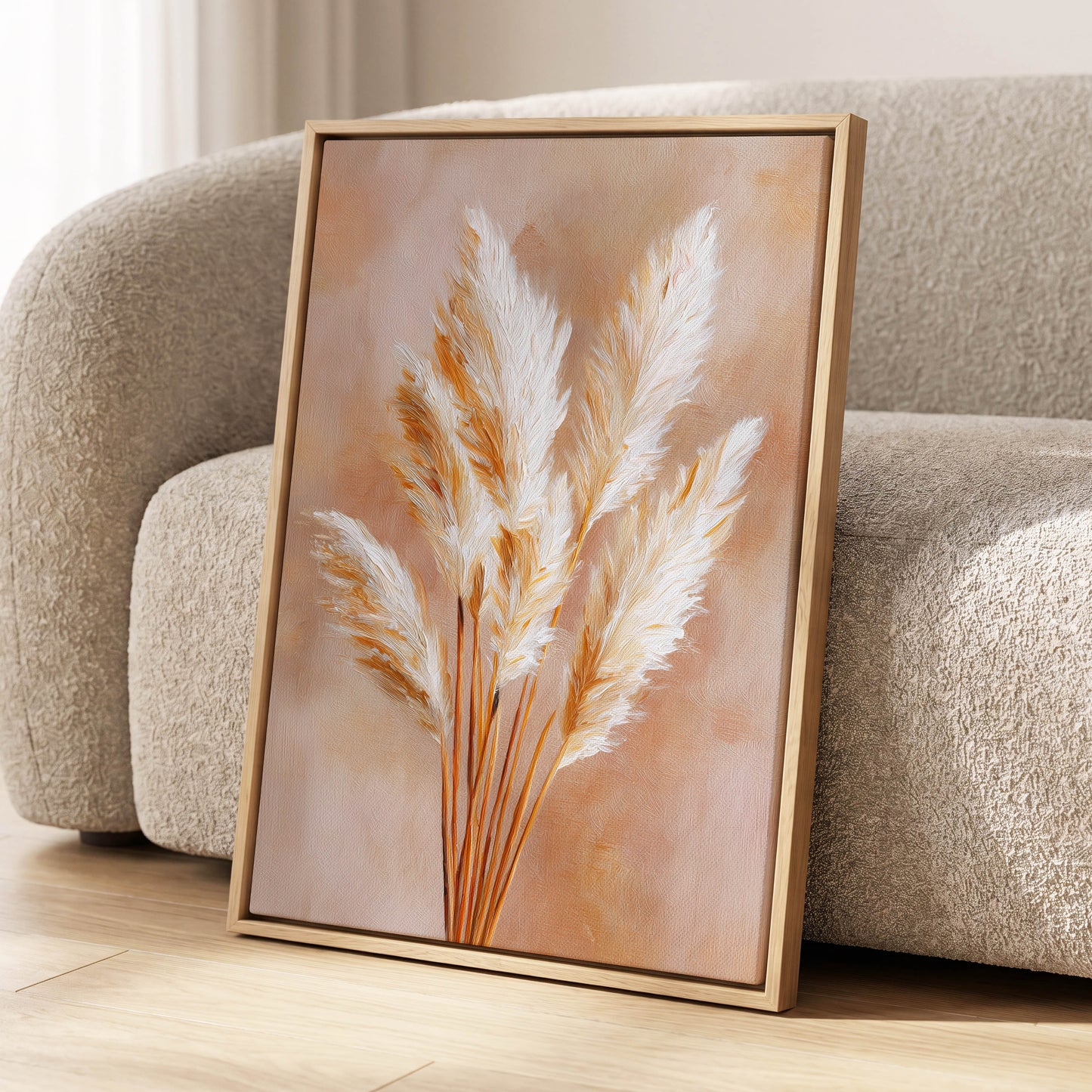 Ivory Pampas Reverie, beige, white, gold nature wall art displayed in a styled interior, gallery view 4
