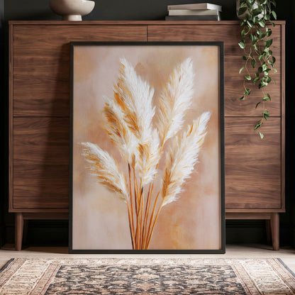 Ivory Pampas Reverie, beige, white, gold nature wall art displayed in a styled interior, gallery view 6