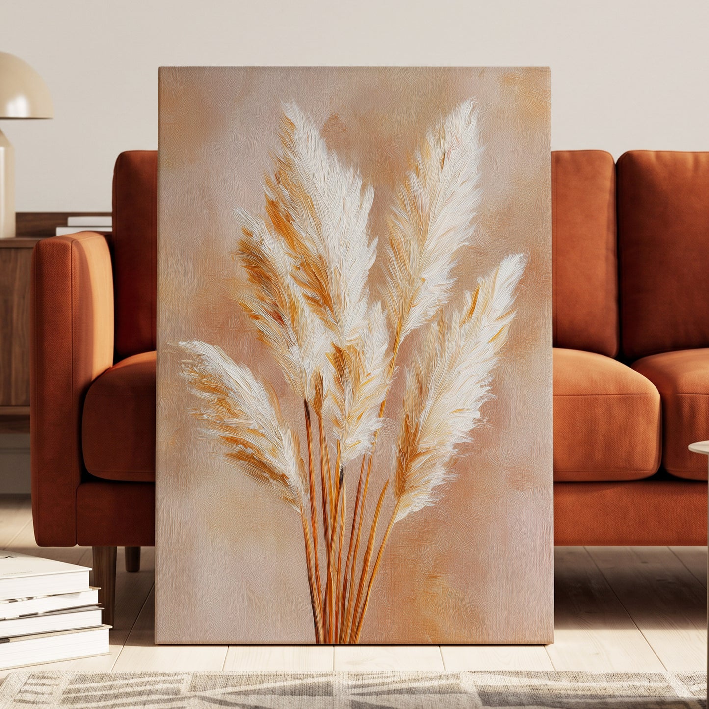 Ivory Pampas Reverie, beige, white, gold nature wall art displayed in a styled interior, gallery view 7