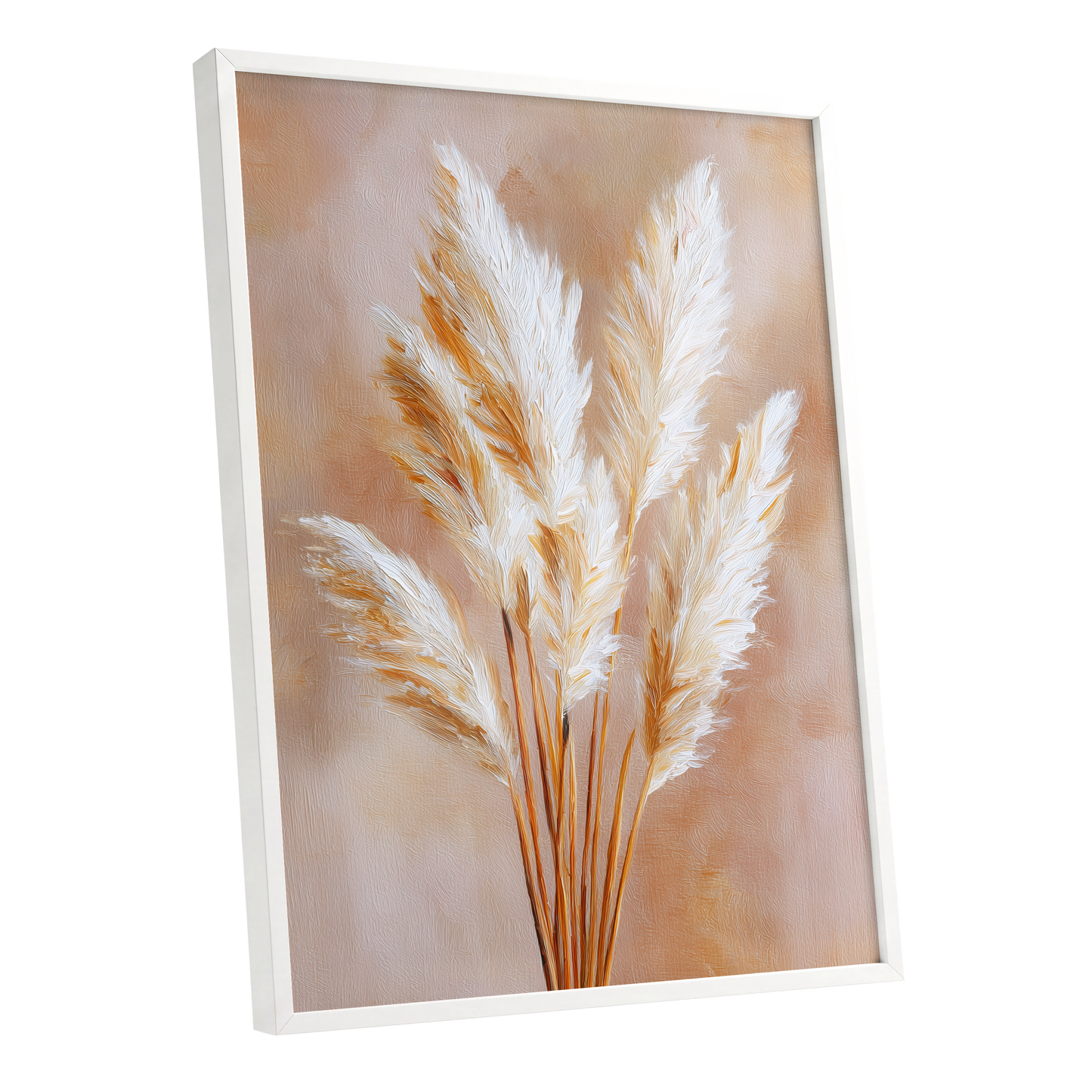 Ivory Pampas Reverie, beige, white, gold nature wall art shown as a white framed poster wall art print