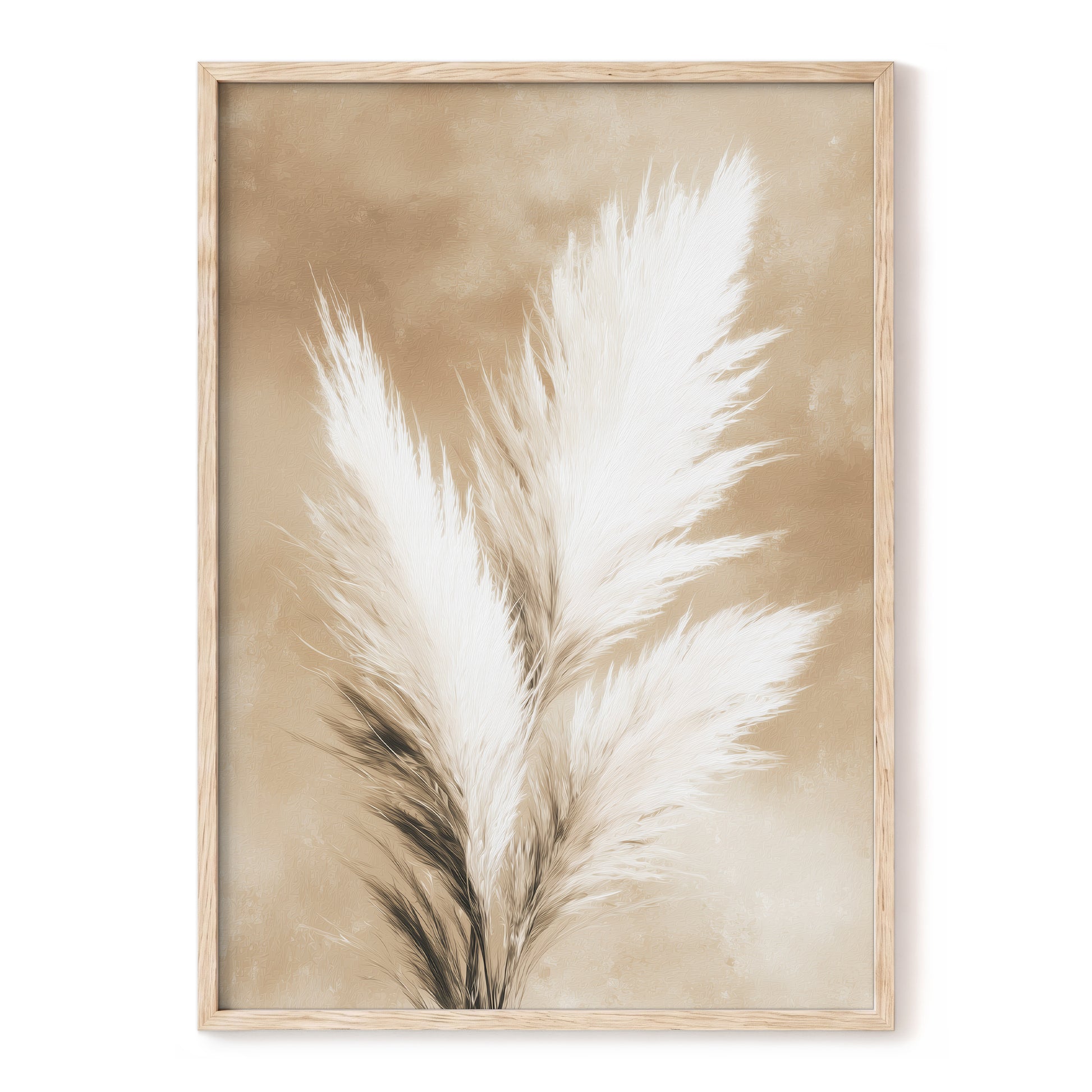 Ivory Plume Reverie – beige, white, brown nature wall art, front view
