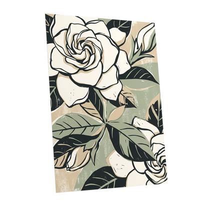 Ivory Rose Reverie, white, green, black floral wall art shown as a unframed poster wall art print
