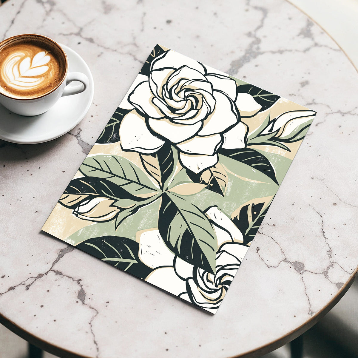 Ivory Rose Reverie, white, green, black floral wall art displayed in a styled interior, gallery view 3