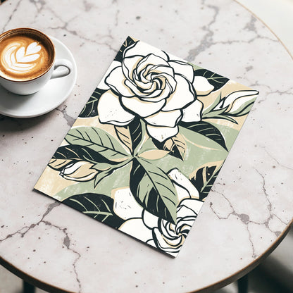 Ivory Rose Reverie, white, green, black floral wall art displayed in a styled interior, gallery view 3