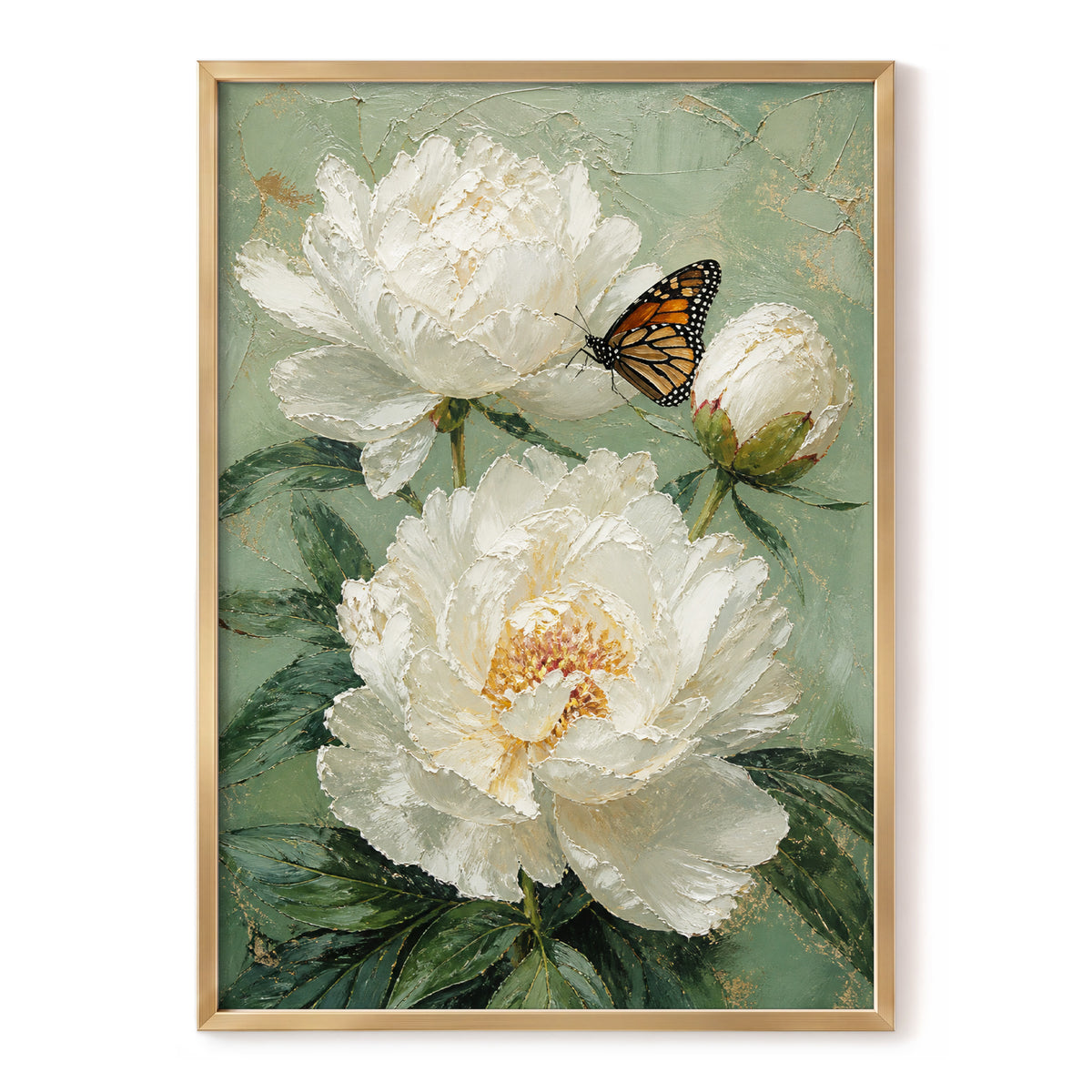 Ivory Wings in Bloom, white, green, beige floral wall art, front artwork view