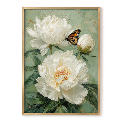 Ivory Wings in Bloom, white, green, beige floral wall art, front artwork view