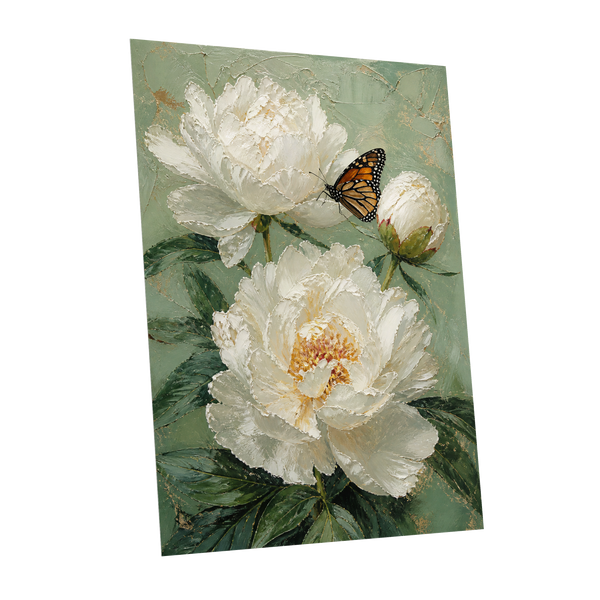 Ivory Wings in Bloom, white, green, beige floral wall art shown as a unframed poster wall art print