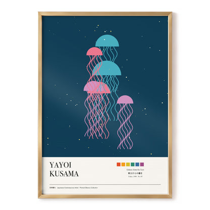 Jellyfish Constellation, blue, pink, beige nature wall art, front artwork view