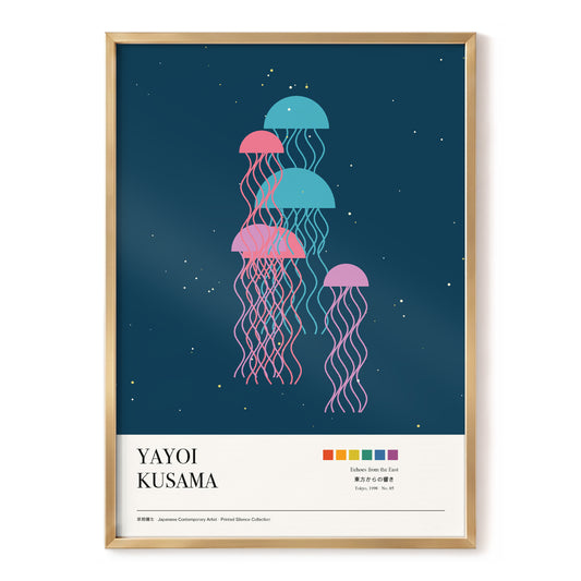 Jellyfish Constellation, blue, pink, beige nature wall art, front artwork view