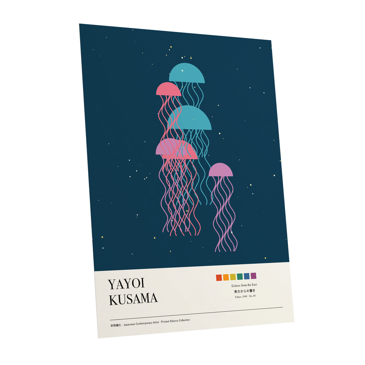 Jellyfish Constellation, blue, pink, beige nature wall art shown as a unframed poster wall art print