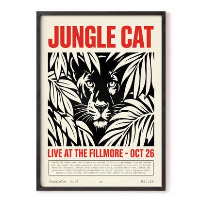 Jungle Cat Live, black, beige, red nature wall art, front artwork view