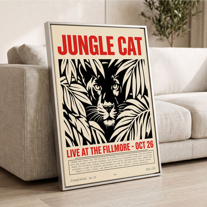 Jungle Cat Live, black, beige, red nature wall art displayed in a styled interior, gallery view 2